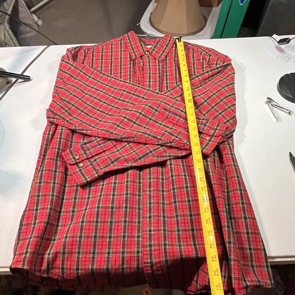 VTG Eddie Bauer Men's Plain Button‎ Down Large Tall Xmas Colors EUC